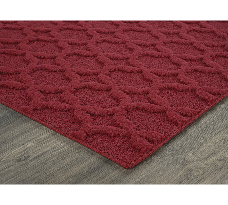 Tapis touffeté à motif géométrique rouge chili, Rectangle 12 pi x 15 pi