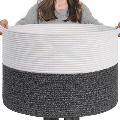 Xxxlarge White & Grey Woven Cotton Rope Blanket Basket