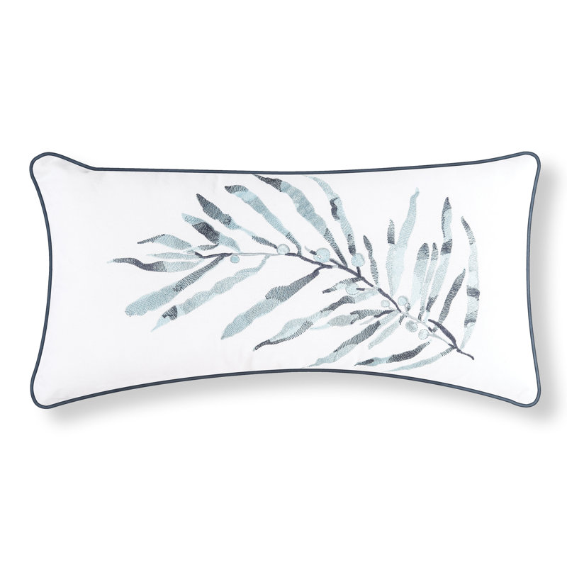 Blue Ocean Leaf Embroidered Throw Pillow