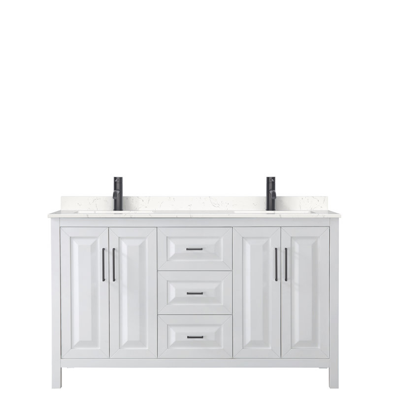 Daria 60'' W Double Vanity, White, White Cultured Marble, Matte Black