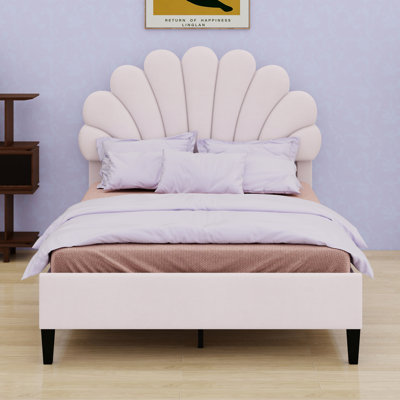 Lit plateforme tapissier avec tête de lit en velours à motif floral