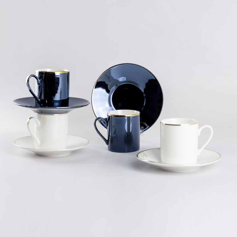Porcelain Espresso Cup and Saucer, White/Black