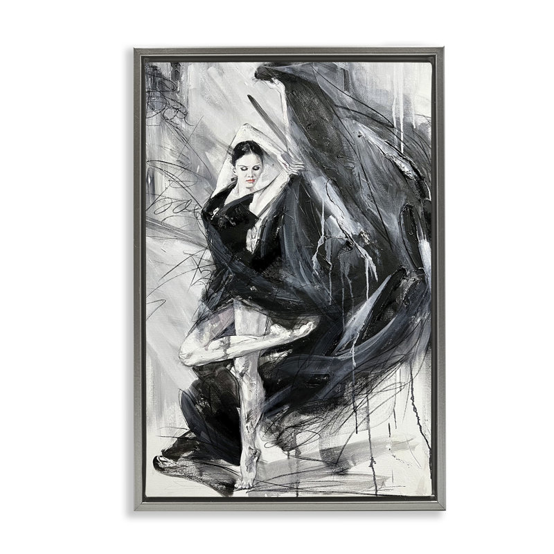 Cadre flottant abstrait Elegant Dancer, design par Lucille Lee, Cadre flottant gris lustré, H 25 po x l 17 po