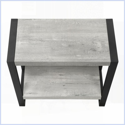 Table basse à 2 niveaux peu encombrante avec plateau en bois gris et amp; Pieds noirs en métal pour le salon