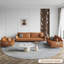 Canapé modulaire orange en cuir véritable