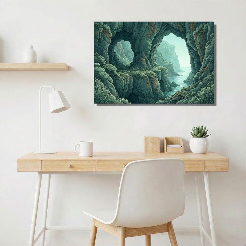 Art mural sur toile Teal Rock Cave Archway Ocean View, H 12 po x l 18 po