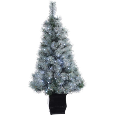 Snowy Mountain Pine Artificial Christmas Tree with LED Lights and Planter