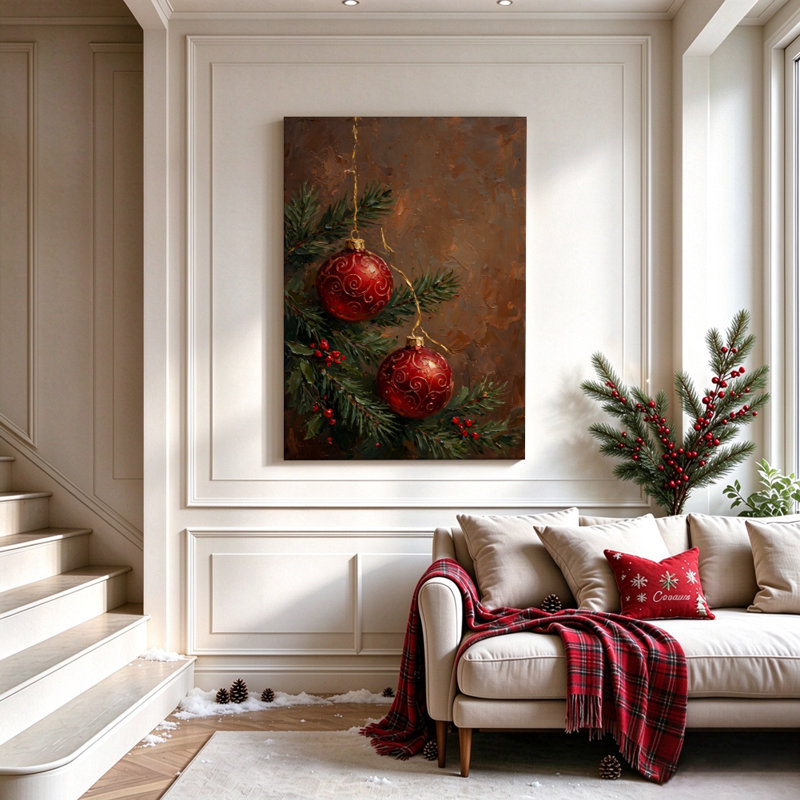 Décoration de Noël sur branches de pin vert, art mural sur toile, 16 x 24 po, H 30 po x l 20 po, Ne s’applique pas