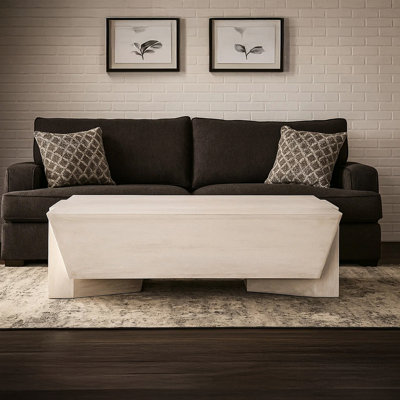 Joanie Coffee Table | 45" Rectangular Biscotti White Handcrafted Mango Wood | Solid Asymmetric Base