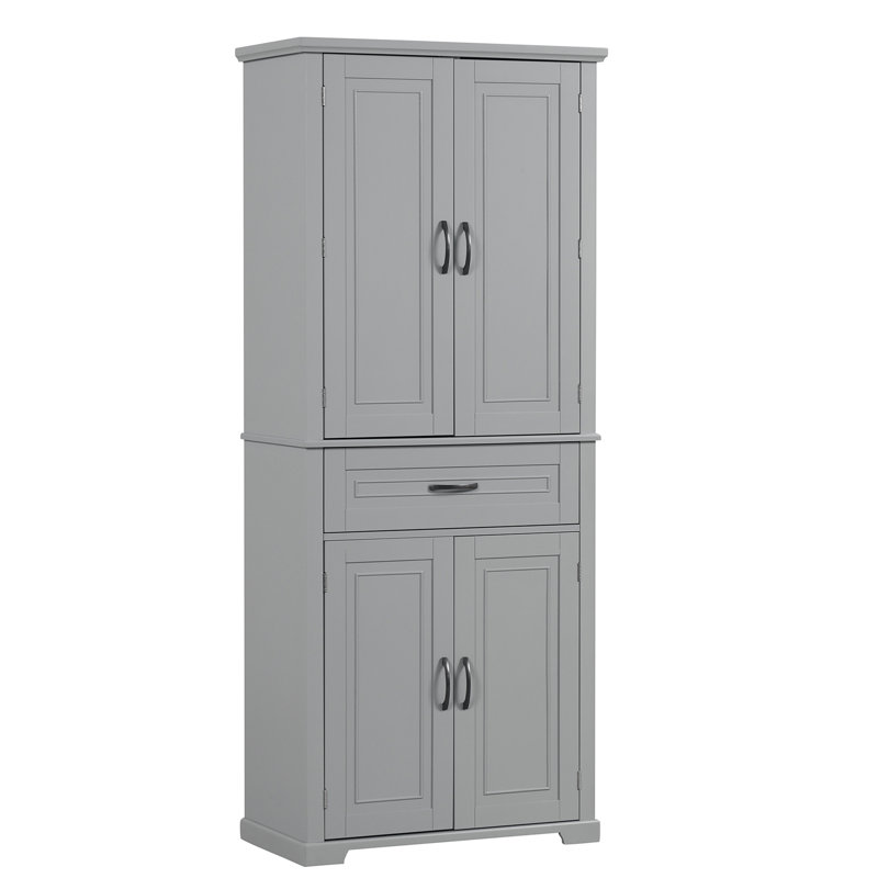 Armoire de rangement de salle de bain avec portes et tiroir, plusieurs espaces de rangement, tablette réglable, Gris