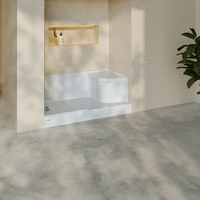 Receveur de douche Aquatique 60 po x 32 po à seuil unique avec bonde à gauche et siège intégré à droite, blanc