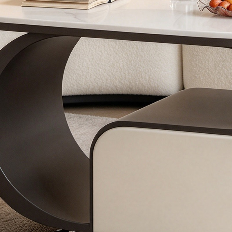 Table basse mobile avec rangement, H 19,68 po x l 35,43 po x P 17,71 po, Blanc Gris / crème Noir, Marbre