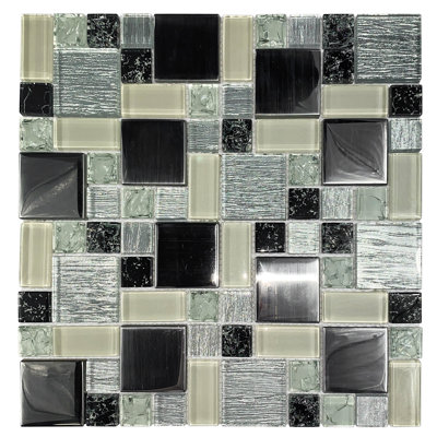 Carreau de mosaïque en verre / métal à bord aléatoire de taille aléatoire Versailles craquelé 12 po x 12 po Palmerton