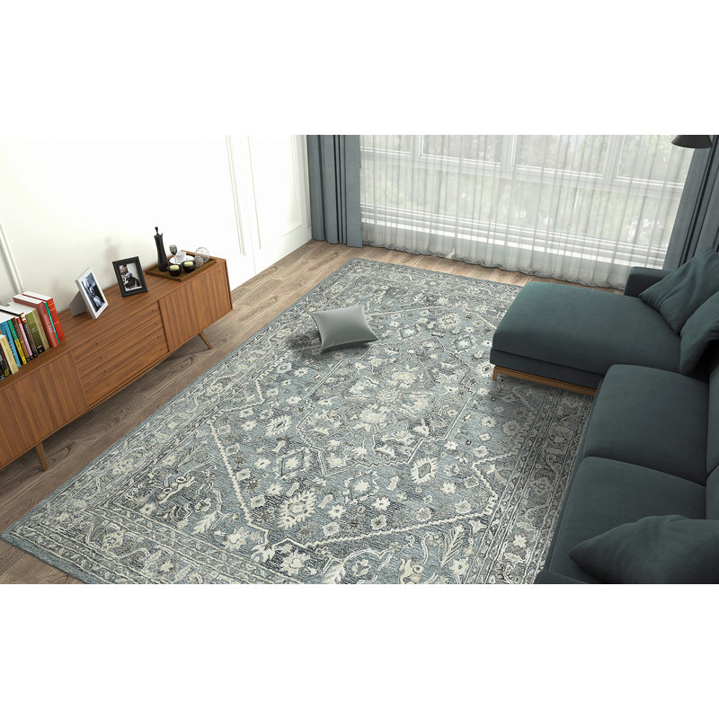 Tapis gris / bleu en laine touffeté à la main Shawsheen, Rectangle 9 pi x 13 pi