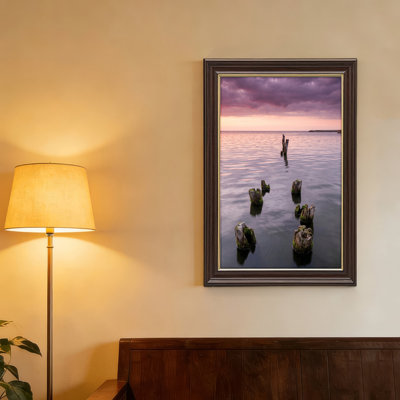Art mural antique sur toile encadré doré pour le salon, la chambre à coucher, le bureau ou le vestibule - Décoration murale décorative avec eau du coucher du soleil