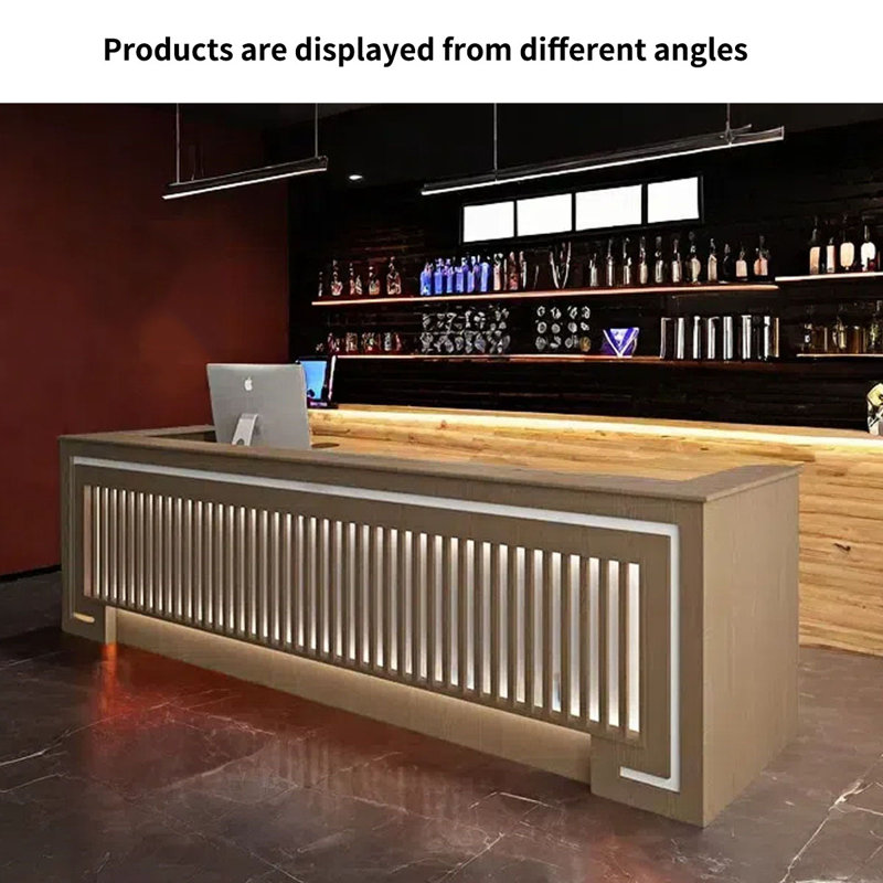 Bar Counter with Wine Storage & Cabinet, Reception Bar Table for Home & Commercial Use, Burlywood