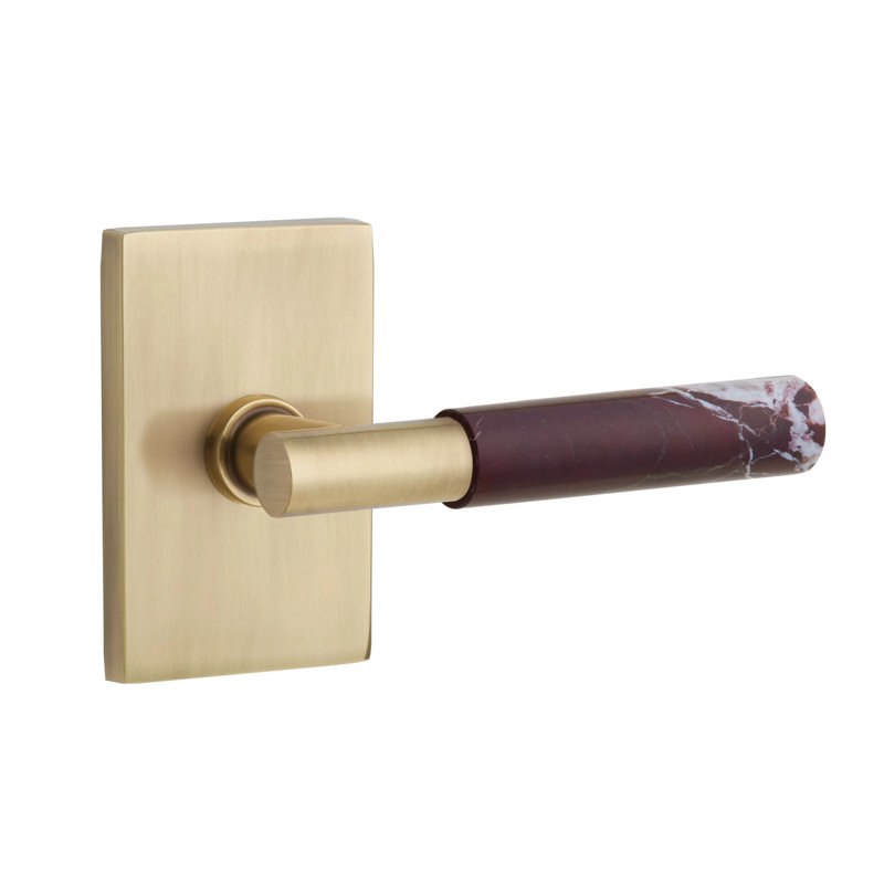 Ensemble de leviers de passage Emtek Select avec rosette rectangulaire et tige en T, levier en marbre Rosso Levanto, Gauche