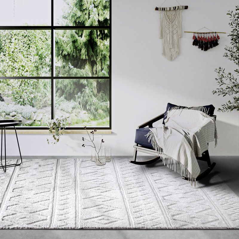 , Cream/White Gallery Abstract Machine Woven Area Rug, Rectangle 80 x 120cm