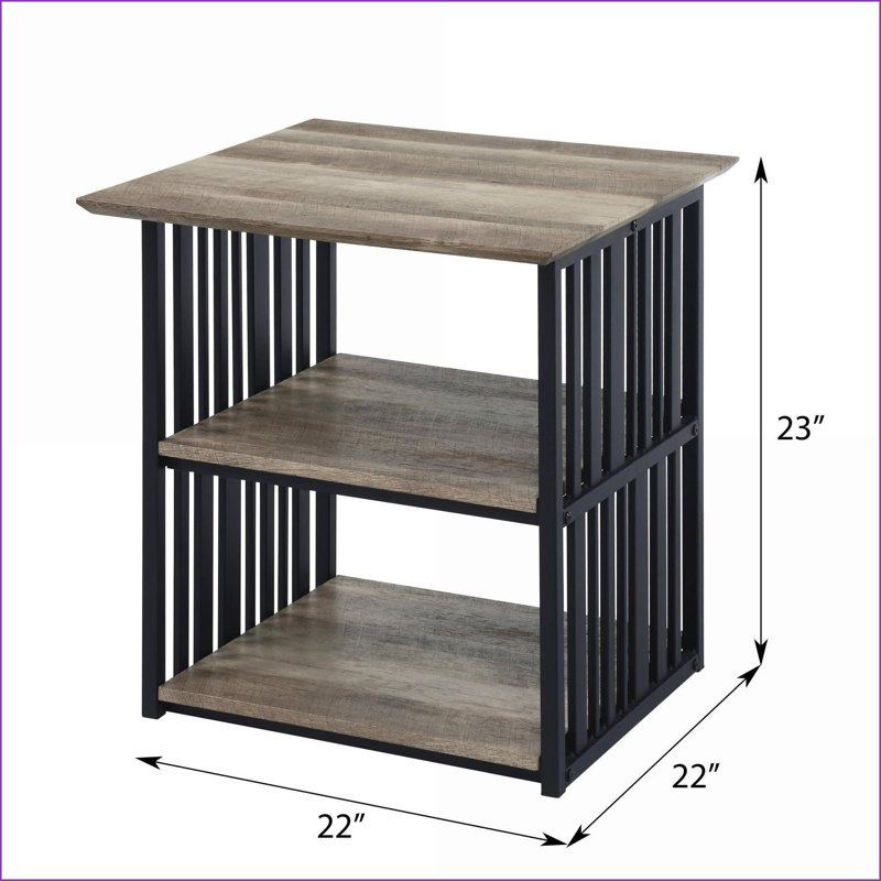 Antique Oak and Black 3-Shelf Bedroom Nightstand