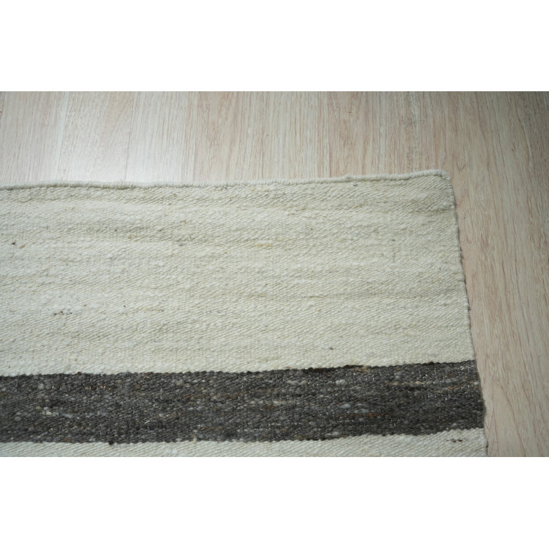 Tapis ivoire en laine tissé à plat à la main Krissie, Rectangle 6 pi x 9 pi