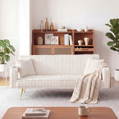 Canapé-lit droit en velours côtelé de 74,01 pouces avec coussins, réglable sur trois niveaux, conçu dans un style minimaliste, pouvant être utilisé dans les salons et les salles d'étude. blanc