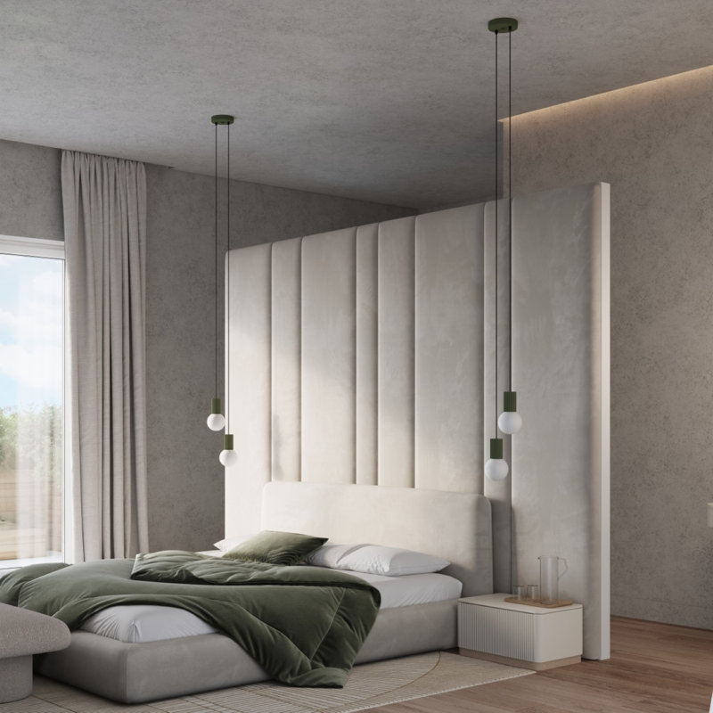 Halo - Light Brushed Nickel Pendant, 15x15x120 cm, Olive Green, 2 Lights
