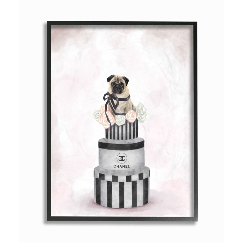 «Fashion Box Stack Dog Pink Pet Paint», impression, H 14 po x l 11 po, Giclée encadrée noir minuit