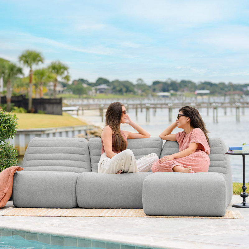 Big Joe Solvana Outdoor Patio Furniture Set, Performance Linen Weather-Resistant Fabric, 4 Piece Sectional, Port Gray