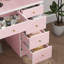 Commode de coiffeuse rose mat avec miroir lumineux à DEL et boutons en cristal