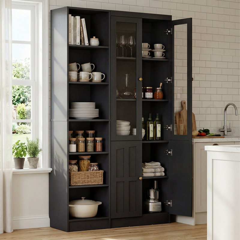 79.7"H 6 Shelf Bookcase With 2 Adjustable Shelves, Black