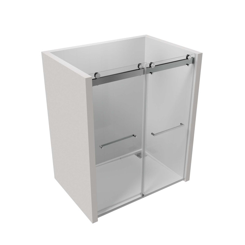 Double porte de douche coulissante sans cadre à fermeture en douceur avec verre trempé de qualité supérieure et revêtement facile à nettoyer