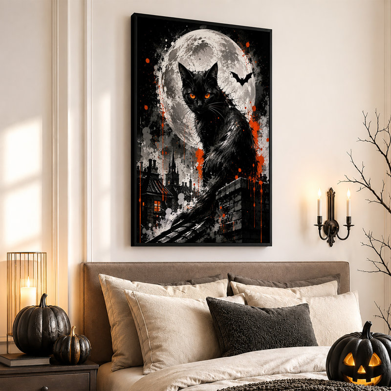 Toile noire d'Halloween sur un toit, H 24 po x l 16 po