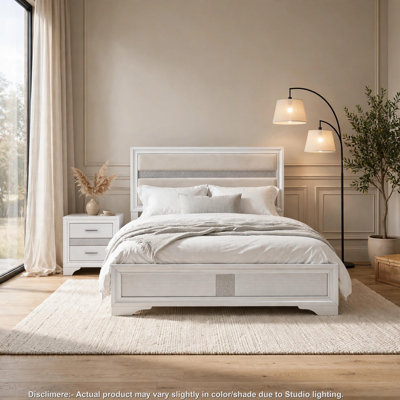 Ensemble de chambre à coucher Queen, blanc, ensemble 2 pièces avec table de chevet