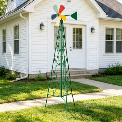 Moulin à vent de jardin décoratif extérieur, indicateur de direction du vent en fer massif résistant aux intempéries, décor de paysage de jardin de jardin