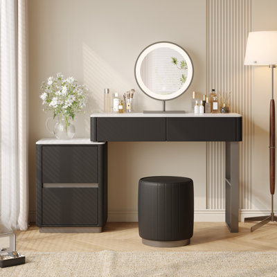 Edorta 55.1" W Marble and Solid Wood Makeup Vanity Set