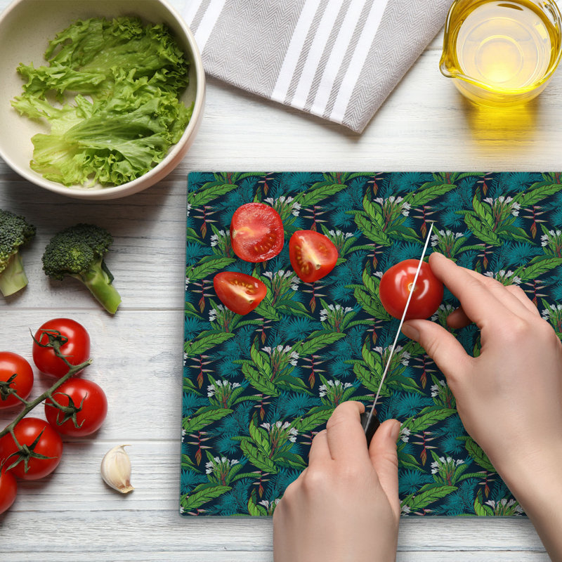 Ambesonne Leaf Cutting Board Large Size Tropical Jungle Pattern Multicolor
