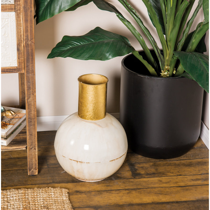 Metal Table Vase, 17" H x 11" W x 11" D, White