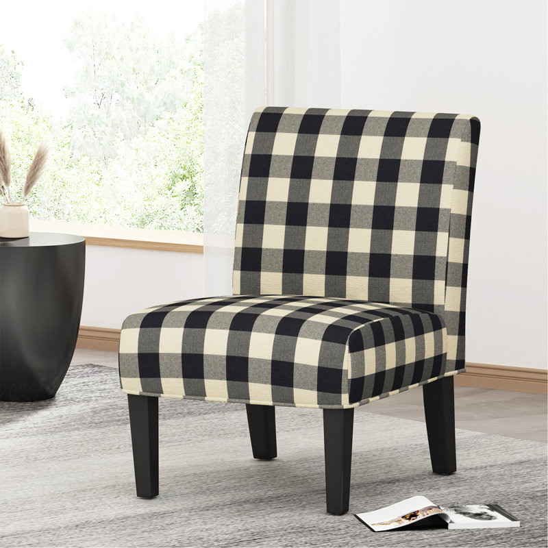 Chaise sans accoudoirs en tissu noir et blanc à 4 pieds