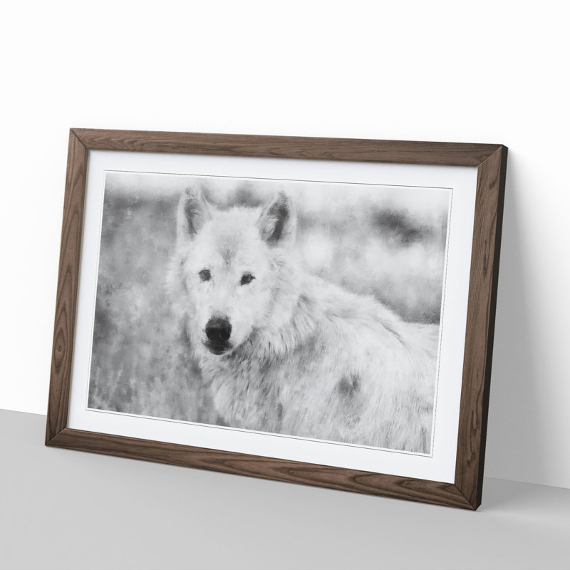 White Wolf - Picture Frame Painting, 27cm H x 36cm W x 2cm D, Walnut Framed