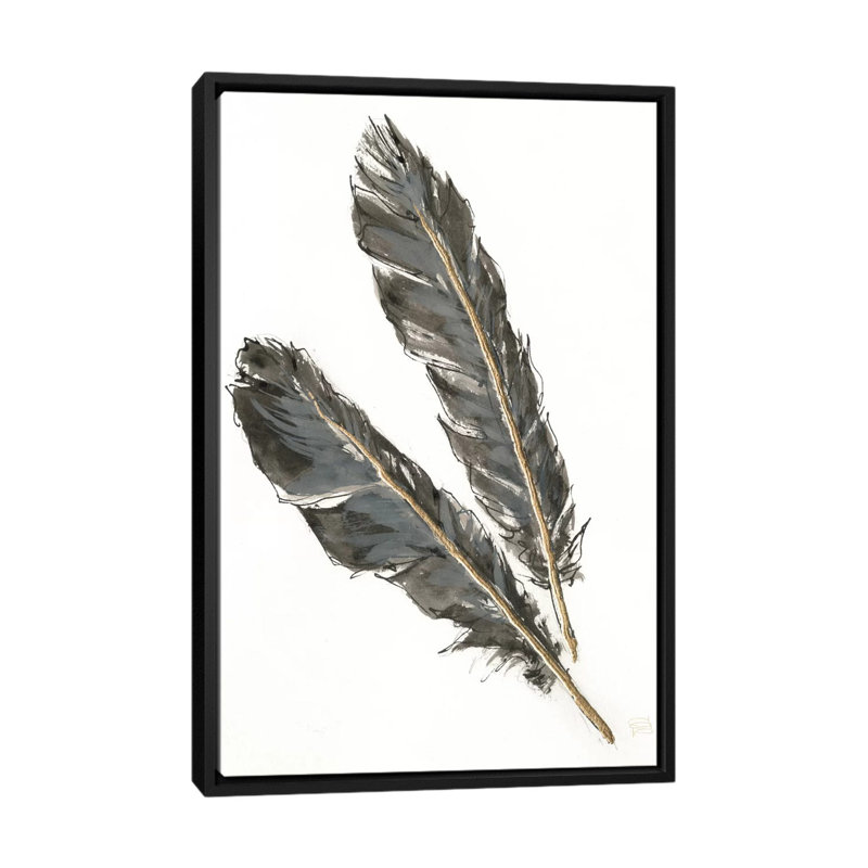 « gold plumes iii on white », reproduction d’art sur toile tendue, L 18 po x H 26 po x P 1,5 po, Pas de tapis