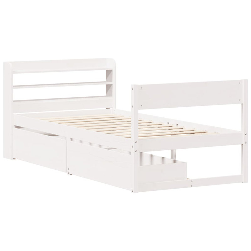 Abraheem Solid Wood Storage Bed, 90 x 200 cm, White