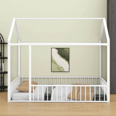 Full Size Metal House Bed Frame – Fence Included, Ideal For Kids