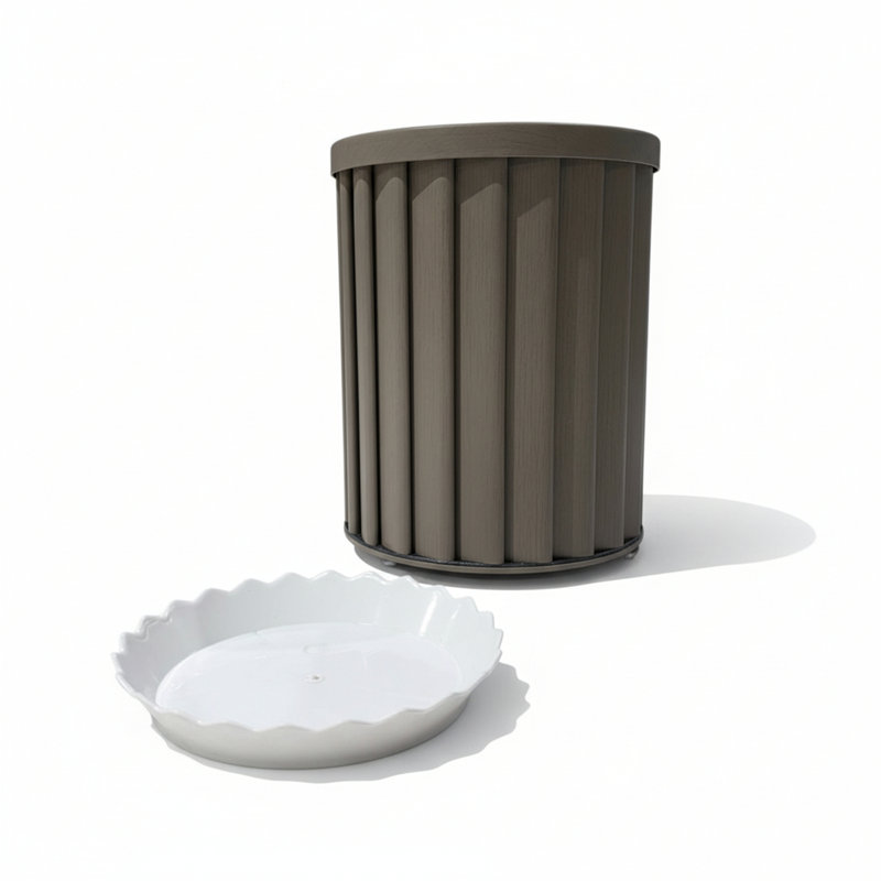 Pot à fleurs rond Strata Colonne SM, 10.38" H x 8.63" W x 8.63" D, Brown Grey