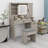 Farmhouse Vanity Desk with Sliding Mirror, LED Lights, and Built-in Charging Station-1679016830