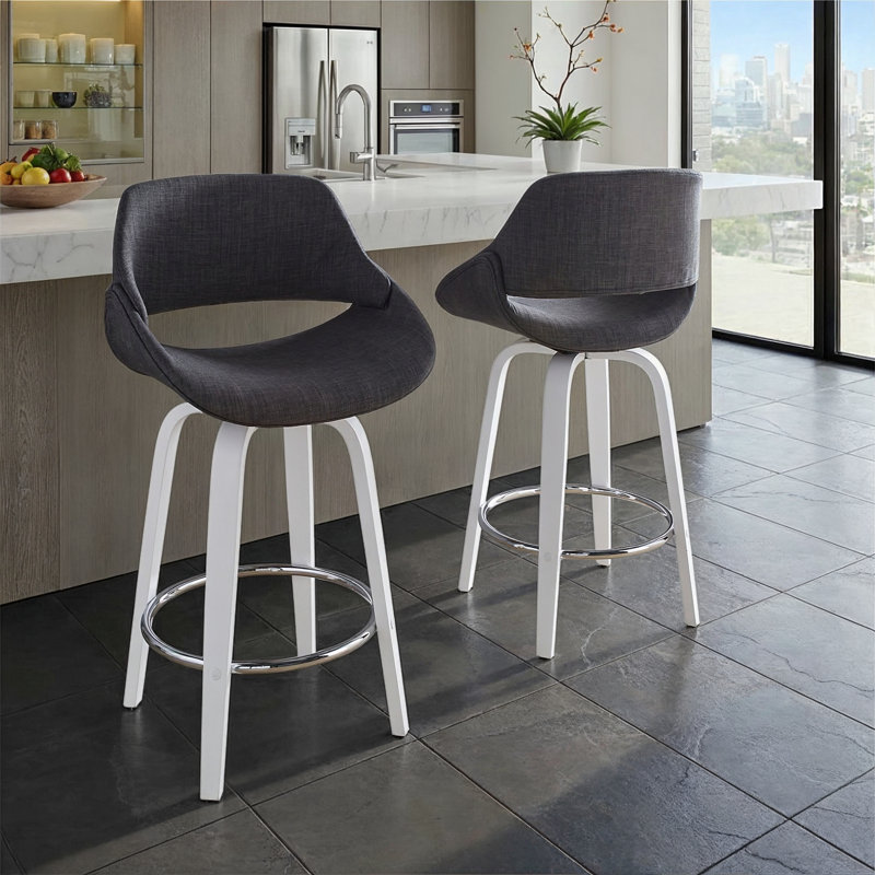Fixed-Height Counter Stool with Swivel, White, Black, 2