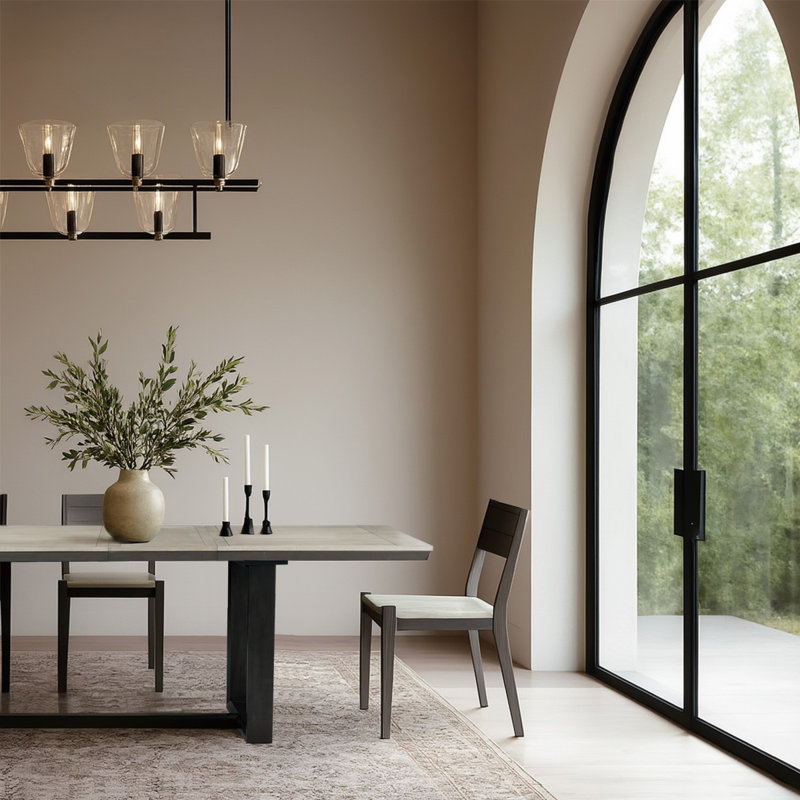 Rectangular Extendable Dining Table with Modern Farmhouse Base
