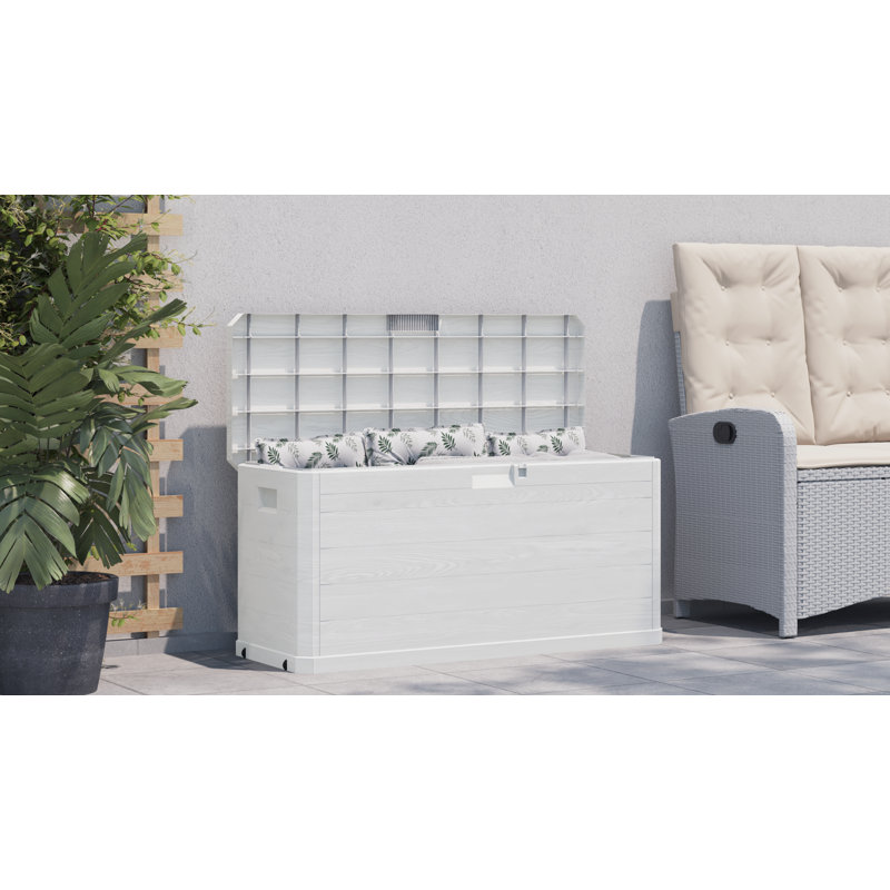 East Urban Home 74 Gallon Water Resistant Poly Rattan Lockable Deck Box, Gray