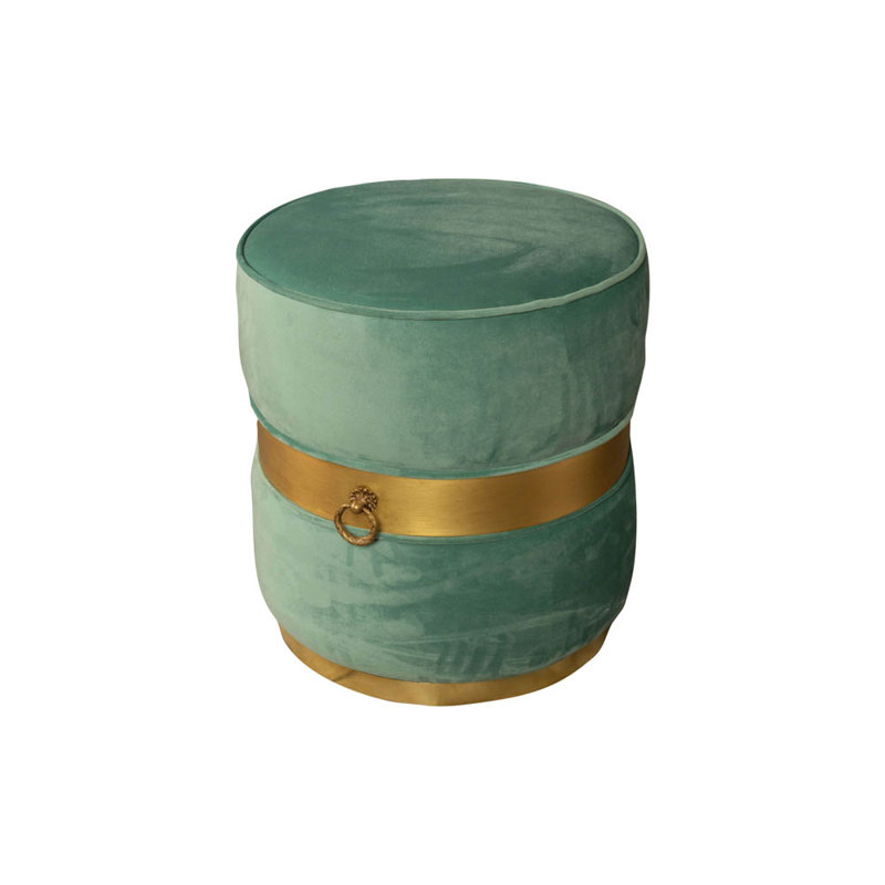 Alffi Velvet Round Solid Colour Pouffe Ottoman, Turquoise