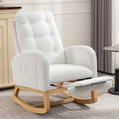 Chaise berçante d'appoint avec repose-pieds et pieds en bois d'hévéa à haut dossier