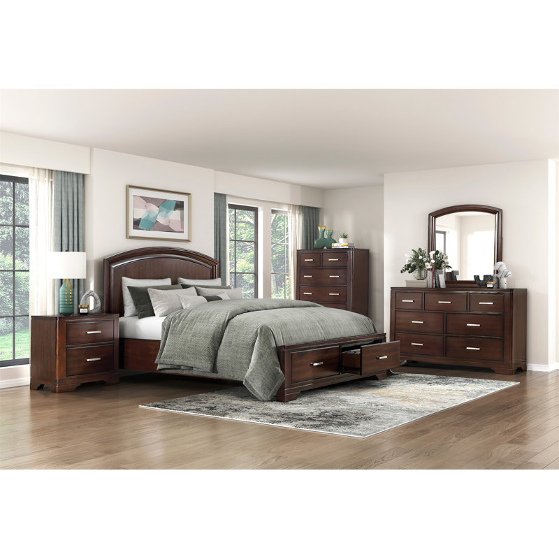 Commode de rangement moderne à finition cerisier avec 7 tiroirs, meubles de chambre à coucher à glissières lisses et transitionnelles (comprend une commode sans miroir)